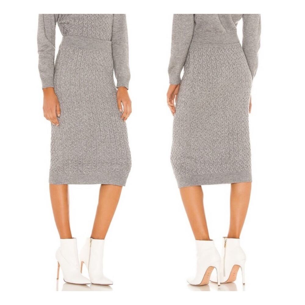 Heartloom Asher Cable Knit Heather Grey Midi Sweater Pencil Skirt Large